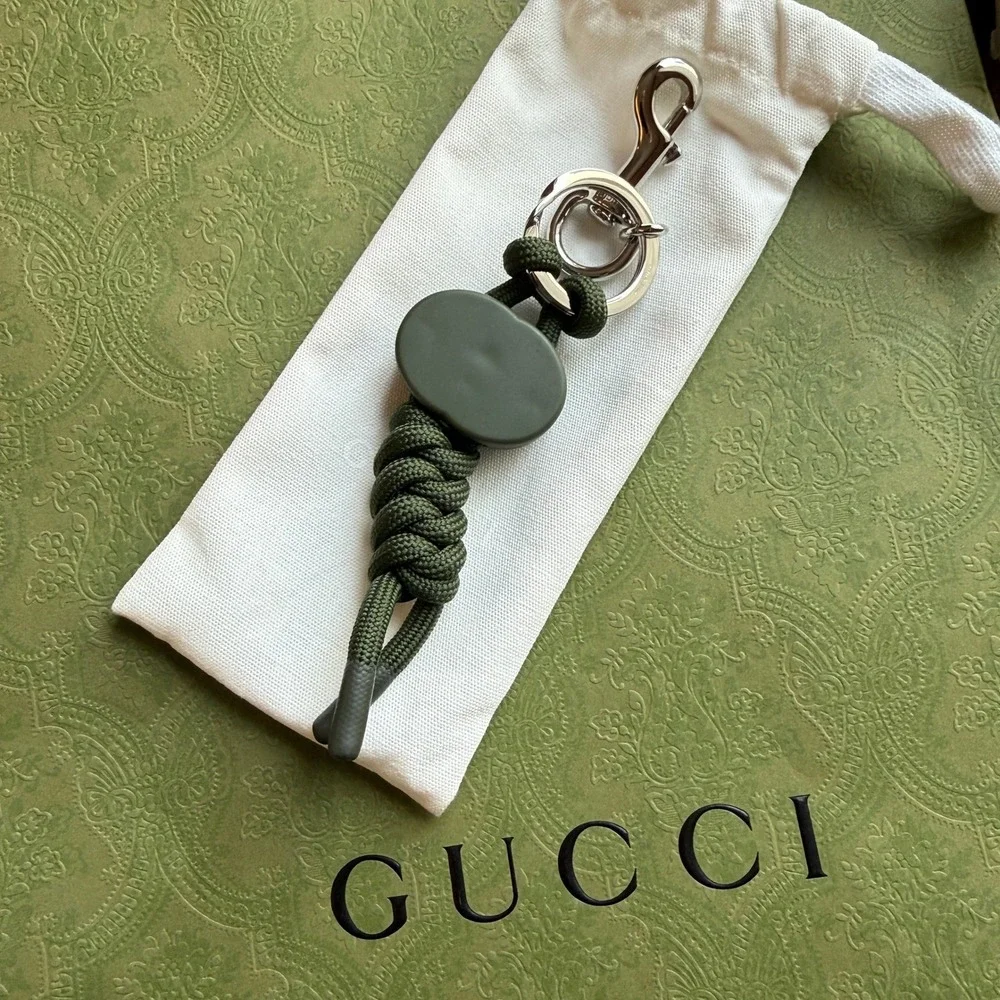 Gucci Dark Green Interlocking G Knotted‎ Cord Keychain Swivel Hook 834480